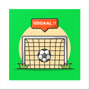 Soccer Field With Goal Sign Cartoon Vector Icon Illustration Posters and Art